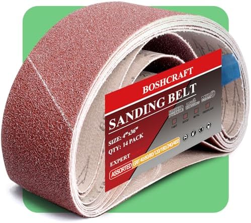 BOSHCRAFT 14 Pcs 4"x36" Sanding Belts, 40/60/80/120/180/240/400 Grit (2 Pcs Each) Aluminum Oxide for Belt Sander, Wood & Metal Polishing
