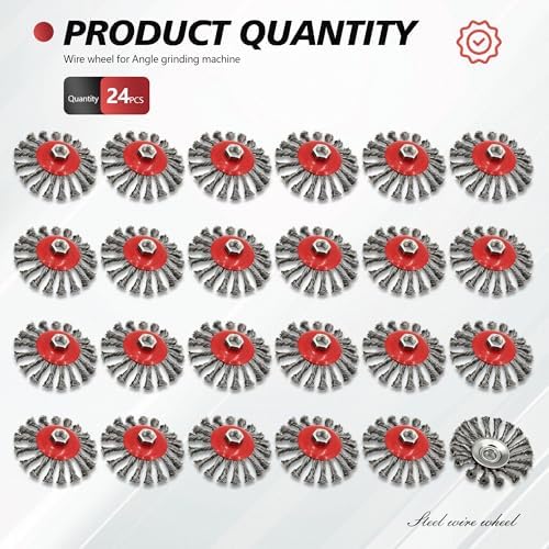 24 Pack 4-1/2 Inch Twist Knotted Wire Wheel Brush for 4 1/2 Angle Grinder with 5/8 Inch-11 Threaded Arbor Carbon Steel Wire Wheel for Heavy-Duty Conditioning Removing Rust