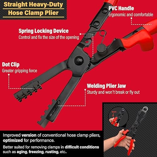 2Pcs Heavy-Duty Multi-Angle Hose Clamp Plier Set with Locking Device for Quick Removal and Installation of Various Types of Strong and Hard-to-reach Hose Clamps…