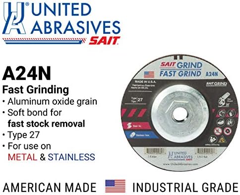 United Abrasives-SAIT 20085 A24N Fast Grinding Wheel 7 x 1/4 x 5/8-11 - Inches, Type 27 with Super-Lock™ Hub, 10 Pack