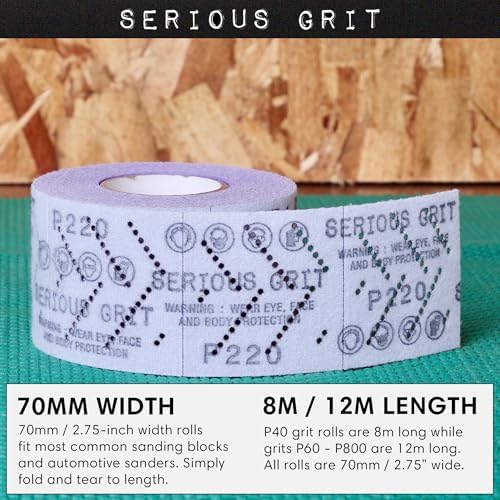 Serious Grit - P180 Grit Ceramic Hook & Loop Sandpaper Roll - 70mm x 12m