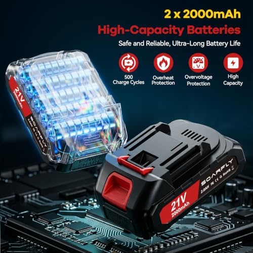 SOARFLY 3/8" Cordless Ratchet Wrench, Power Ratchet Tool Set, 60 Ft-Lbs(80N.m) Electric Ratchet Wrench with 2 * 2000mAh Lithium Batteries, 7 Sockets, LED Light, 1/4" Adapter, 3" Extension Bar