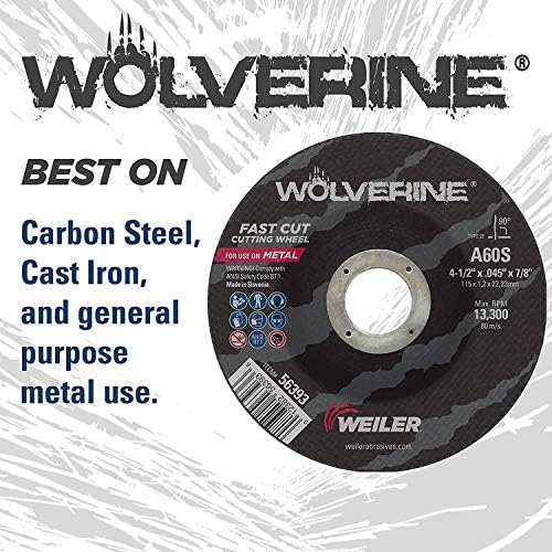 Weiler 56283 6 Inch Cutting Wheel, Wolverine AO Steel/Metal Fast Cutting, .045" A60S Type 27 7/8" Arbor (Pack of 25)