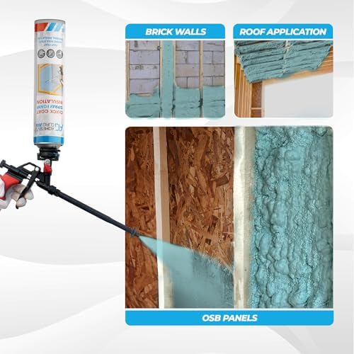 QuickCoat Closed Cell Spray Foam Insulation Kit for Wall–6x32.8oz(930g) Covers 120 Board Ft–DIY Expanding Sealant Set, Insulates Heat&Sound, Fills Gaps&Cracks–6 Foam Cans, Cleaner, Gun&Safety Gear