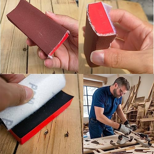 16-Piece Contoured Profile 4" Hand Sanding Block Set with 40 Sheet Hook & Loop Sandpaper Kit - Interchangeable Assorted Convex & Concave Shapes for Woodworking Furniture, Auto Paint and Crafts