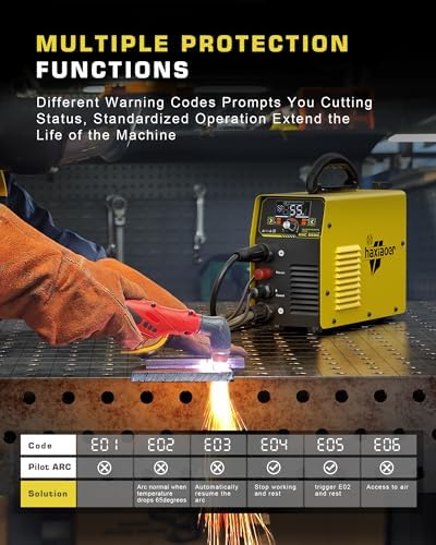 haxiaoer 55A Plasma Cutter [Large LED Display], Non Touch Pilot ARC High Frequency Air Power Plasma Cutter Machine, DC Inverter 110V/220V Dual Voltage Plasma Cutting Machine, PT/2T/4T, 1/2” Clean Cut