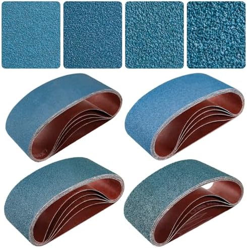 Tanzfrosch 3x18 Inch Belt Sander Sanding Belts Kit 20 Pcs (5 Each of 40/60/80/120 Grits), Zirconia Belt Sander Paper Sanding Belts for Wood, Metal, Cars, and Furniture, 20-Pack
