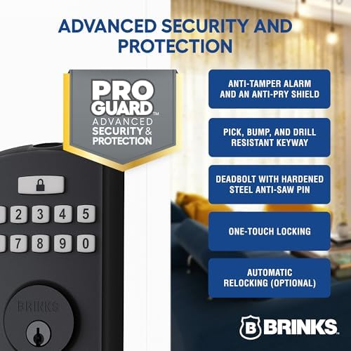 Brinks Fingerprint Door Lock, Keyless Entry Biometric Lock, Electronic Keypad Fingerprint Deadbolt with Auto-Locking, Front Door Lock and Interior Knob Set, Easy Installation, Matte Black