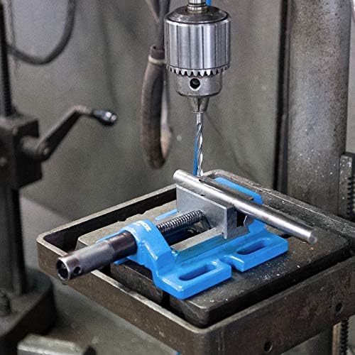 Groz Unigrip Drill Press Vise, 4" Jaw Width, Cast Iron with Precision-Ground Base and Bed, Round Stock Prisms, 3-5/8" Jaw Opening, Bench Drill and Drill Press Workholding (35121)