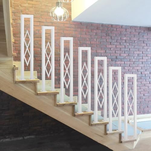 U-Shaped Stair Handrail, White Wrought Iron Hand Rails Decorative Railing for Indoor Stairs, Porch Deck Loft Corridor Safety Non-Slip Support Poles, with Diamond Pattern (White/3.3FT/100CM)