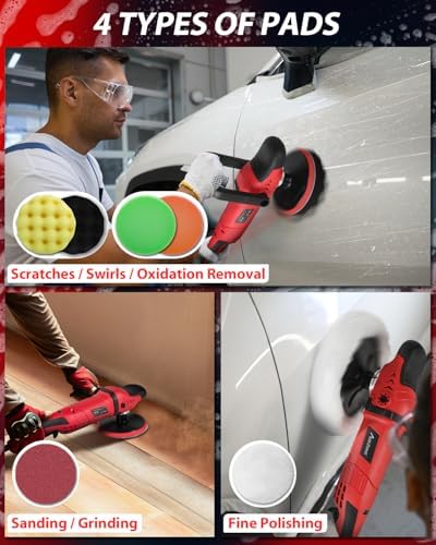 AVID POWER Car Rotary Buffer Polisher Waxer 1200W 6 Speeds, 4*6” Polish Pad