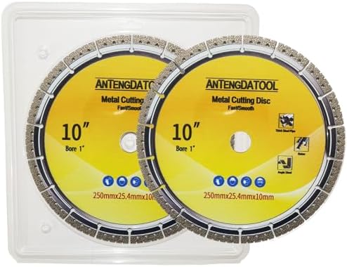 2PCS 10 Inch Metal Cutting Diamond Blade - 250mm Cut Off Wheel for Cast Iron Rebar Carbide Stainless Steel by ANTENGDATOOL(for 1-5/8" Arbor)
