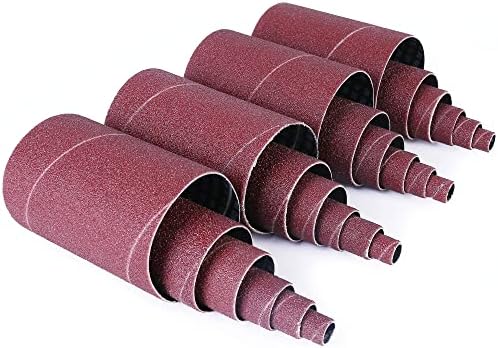 LotFancy 24PCS Spindle Sander Sleeves, 60 Grit Sanding Sleeves, Aluminum Oxide Abrasive, 4-1/2” Length, 4 Each of 1/2”,3/4”,1”,1-1/2”, 2” and 3”