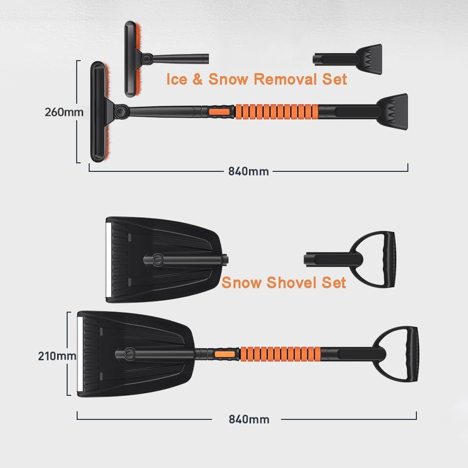 Snow Brush and Ice Scraper for Ram 3500 HD 2010–2025, with Shovel, Extendable Handle, 360° Rotating Head, Detachable Sections, 5-in-1 Car Snow Cleaning Tools