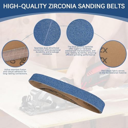 2x42 Inch Sanding Belts 24 Pcs 8 Grits Sizes (3 Each of 40/60/80/120/150/240/320/400 Grits) Heavy Duty Belt Sander Zirconia Belt Sander Paper for Wood Metal Stainless Steel Cars and Furniture