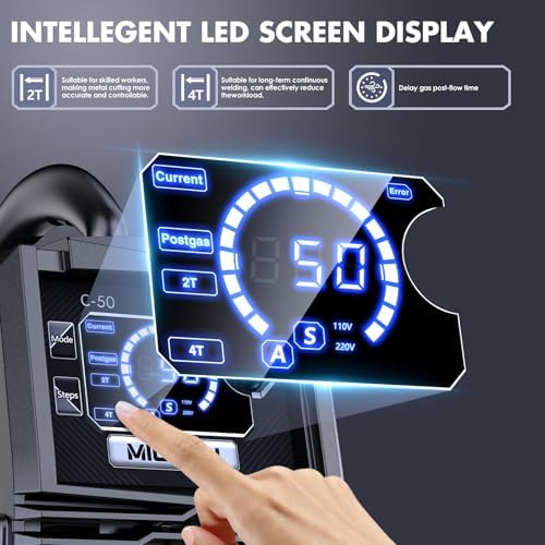 50Amps Plasma Cutter, Large LED Screen Display, MIGVAN Cutter Machine 110/220V Dual Voltage, 1/2" Cut DC IGBT Inverter, Post Flow 2T/4T Metal Cutting Machine with Torch & Tips for Beginners Home DIY
