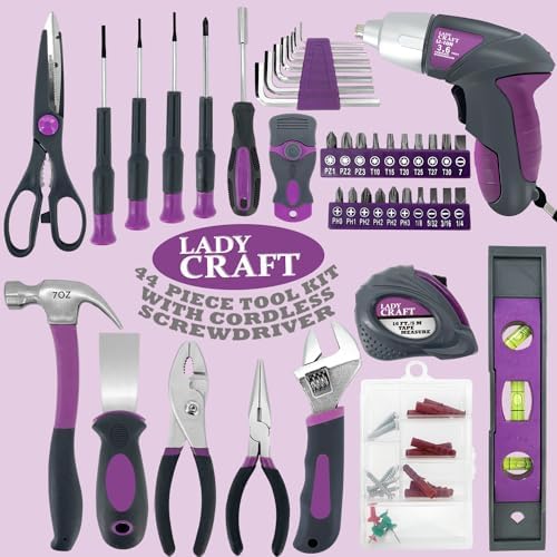 44Pcs Lady Tool kit 4V Purple Poewer Screwdriver Set Home/Dorm