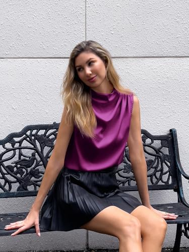 Cicy Bell Womens Mock Neck Satin Tank Tops Silky Business Casual Outfits