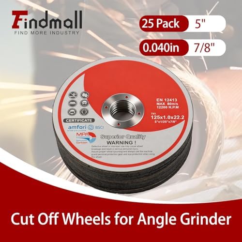 25 Pack 5" x.040 x7/8" Cut-Off Wheel - Metal & Stainless Steel Cutting Discs for Steel, Aluminum, Other Alloys