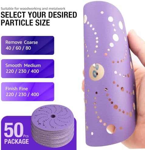 6 Inch Sanding Discs 50PCS Ceramic Hook and Loop Orbital Sander Sandpaper 800 Grit Multi-Hole Pattern Abrasive Sanding Disc for Random Orbital Sander