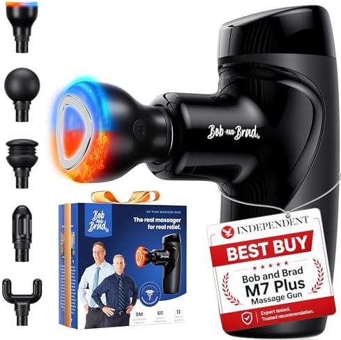 BOB AND BRAD M7 Plus Mini Massage Gun with Heat, FSA Eligible & HSA Approved Deep Tissue Percussion Massager for Back & Neck Stiffness - Portable, Quiet, Ultra-Lightweight