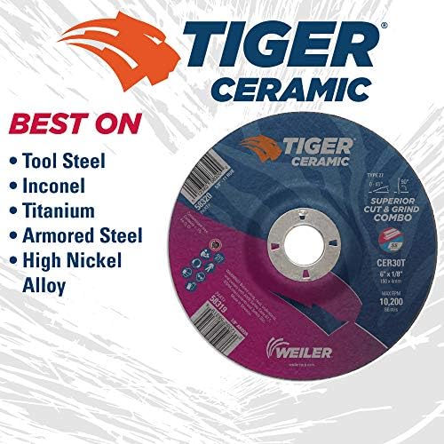 Weiler 58319 6 x 1/8 Tiger Ceramic Type 27 Cut Off/Grind Combo Wheel CER30T 7/8 A.H. (Pack of 25)