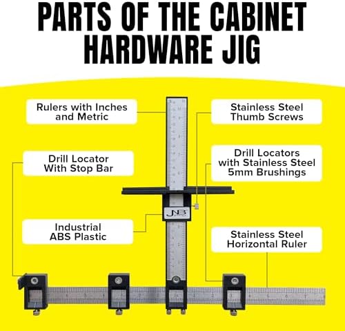 Cabinet Hardware Jig with Center Drill Guide, Hole Drilling for Drawer Handles and Pulls, Easy Install Tool - Full Aluminum Body with Free Carrying Case