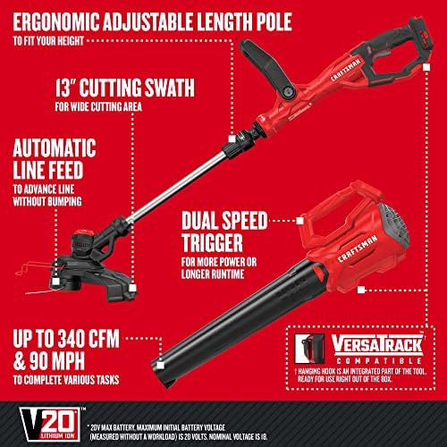 CRAFTSMAN 20V MAX WEEDWACKER String Trimmer and Leaf Blower Combo Kit, Battery and Charger Included (CMCK197M1)