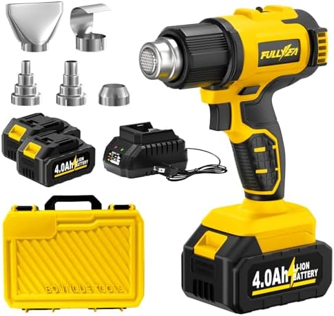 FULLYEA Heat Gun Cordless, 572℉-1022℉, Battery Powered Gun with 5 Nozzles