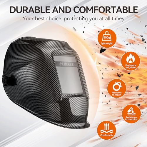 Welding Helmet Auto Darkening,Large Viewing 3.94 * 3.15" True Color Carbon Fiber Welding Hood With 4 Arc Sensors Solar Powered,Wide Shade 5-9/9-13 for TIG, MIG, MAG (A-001)