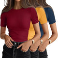 Ficerd 3 Pack Women's Ribbed Short Sleeve T-Shirts