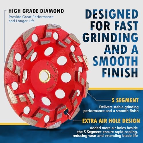5" Diamond Grind Wheel S Seg Concrete/Coating 7/8"-5/8" Non-Threaded Arbor