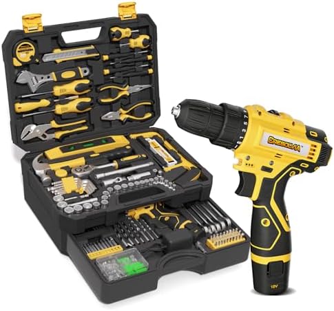 Tool Kit Box Drill Set with 12V Power Cordless Drill 299-Piece Tool Kit for Home Tool Set Storage Case with Drawer General Household Drill Set for Home Mechanics Repairs Men & Women, DIY