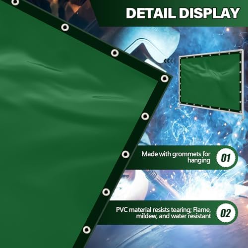 2 Pack Green 6 x 8 ft Welding Curtain Screen with Fixed Belt