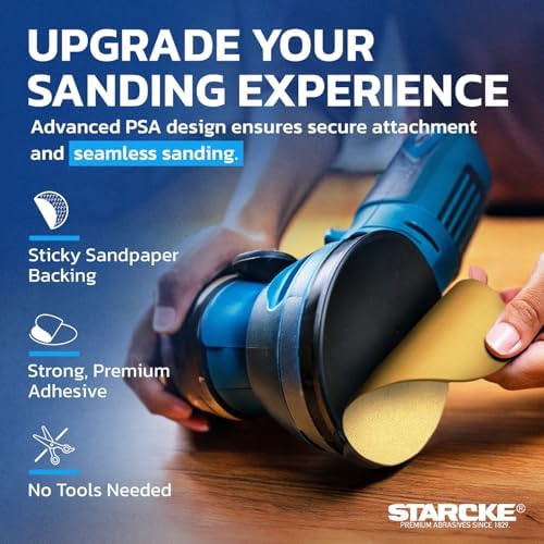 6 Inch Sanding Discs 60 Grit, 100 Pack Sandpaper Discs PSA Adhesive Sandpaper Roll No Hole - Disc Gold Round Sanding Paper, Durable Sand Paper for Wood, Auto Body, Metal, Paint for Surfaces