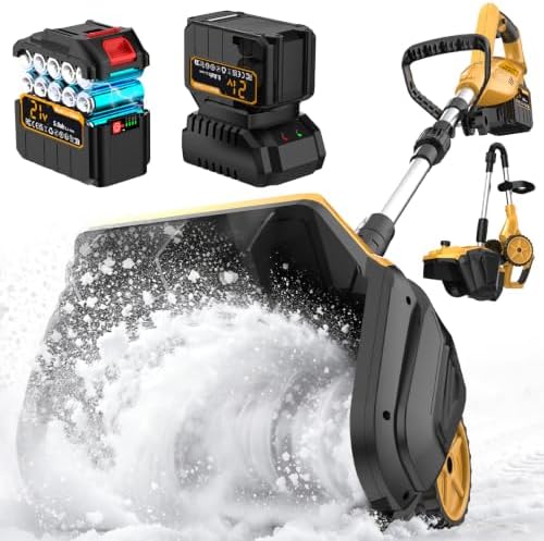 17 Inch Electric Snow Shovel with Upgraded Wheels, 10000mAh Battery Powered Electric Snow Blower, 26FT Snow Throwing Distance, Adjustable Plate, Cordless Snow Thrower for Driveway Yard Sidewalk