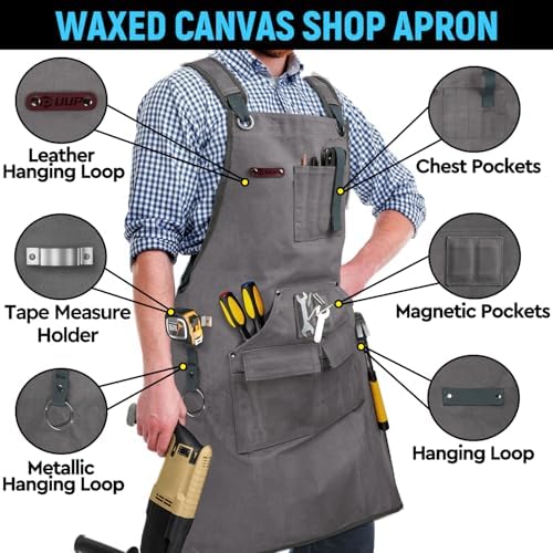 Woodworking Apron for Men, Shop Apron Bib Work Apron with 9 Tool Pockets