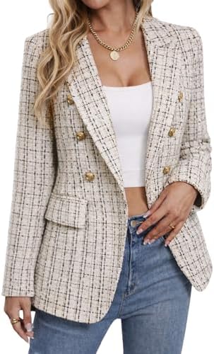 Mina Self 2026 Women's Fall Tweed Blazer Plaid Jacket Business Casual Coat