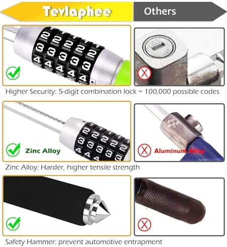 Tevlaphee Steering Wheel Lock, Car Lock Anti Theft Keyless Extendable Retractable Password 5 Coded Combination Lock, Heavy Duty Universal Fit (Green)