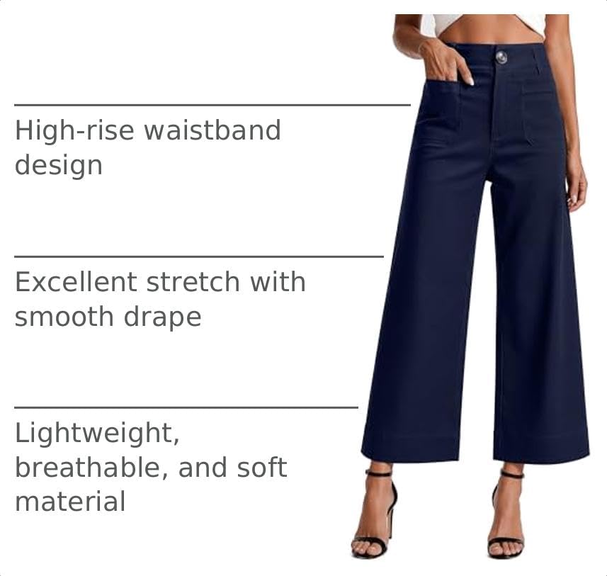 MOHHOM Women’s High Waisted Wide Leg Cropped Pants Stretchy Business Casual Work Pants with Pockets