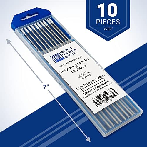 Midwest Tungsten Service TIG Welding Tungsten Electrodes 10-Pack (White - 0.8% Zirconiated Tungsten (WZ8, EWZ-0.8), 3/32")