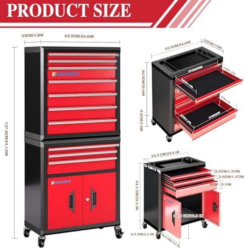 LARBANKE 10-Drawer Rolling Tool Chest with Wheels&Locks, Red Tool Cabinet