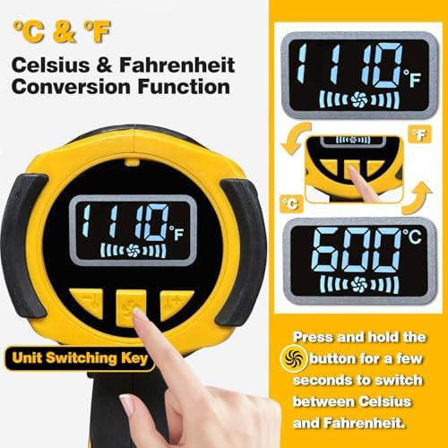 Cordless Heat Gun Compatible with Dewalt 20V Battery 350W Fast Heating 2-Temp Setting120℉-1110℉ Portable Hot Air Gun with LCD Display 4Nozzle for DIY shrink wrapping (Tool Only, Not Made by Dewalt)