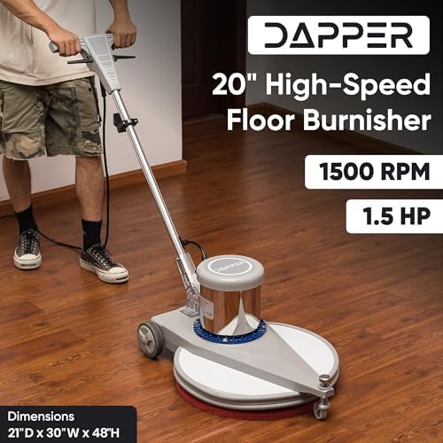 20" High-Speed Commercial Floor Burnisher, 1.5 HP, 1500 RPM, 40ft Cord, Rubber Bumper Guard, with Red, White & Black Pads for Cleaning, Polishing & Burnishing