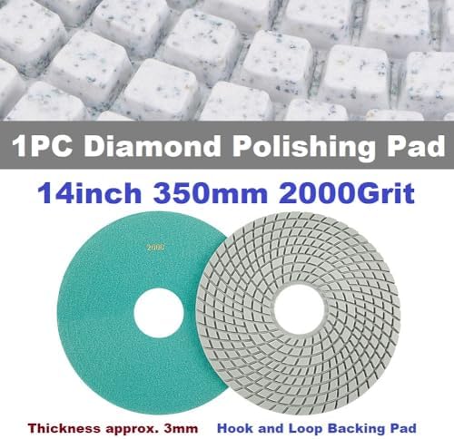 Diamond Polishing Pad, 14 inch 350 mm 2000 Grit Sanding Discs for Grinder & Polisher, Hook and Loop Backing Pad for Grinding Buffing Granite Marble Concrete Stone (1 Piece)
