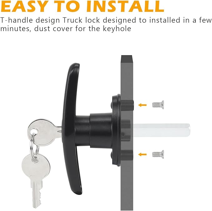 Pickup Truck Cap Topper Camper Shell Locking T-Handle -with 2 Keys for Most Brands of Truck caps, Toppers, Camper Tops Black Powder Coated Finish-Right Side