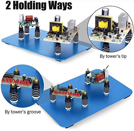 Toolour Soldering Helping Hands 6Pcs PCB Circuit Board Holder ESD Safe,Metal Magnetic Fixture Tower on the Blue Steel Base for Electronic Boards Repairing Soldering Desoldering Rework