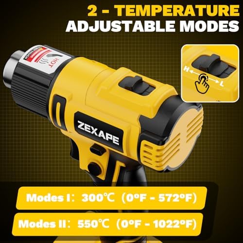 Cordless Heat Gun Compatible with Dewalt 20V Battery, 350W Fast Heating Soldering Gun with LED Light, 122℉-1022℉ Variable Temperature with 5 Nozzles for DIY Craft, Shrink Tubing (Tool Only)