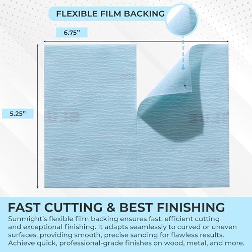 Sunmight 600G Grip 25 Flexible Sanding Sheets - Premium Aluminum Oxide - Flexible Sandpaper Film Backing - Ceramic Alumina Grit - Sandpaper for Wood, Metal, Plastic & Automotive