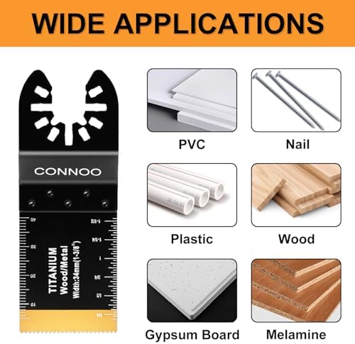 CONNOO 120 Pack Oscillating Saw Blades, Multitool Oscillating Tool Blades for Wood Metal Plastics, Japanese Long Teeth, Quick Release Multi Tool Blades Kits for Oscillating Tools